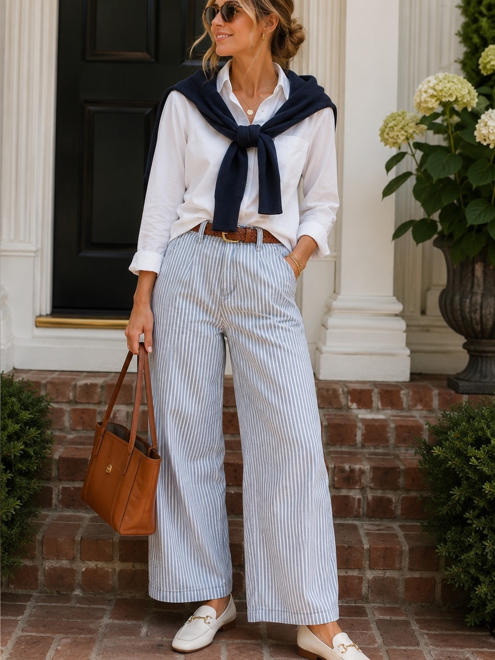 Kancan Live Boldly Pinstripe Wide Leg Cropped Jeans